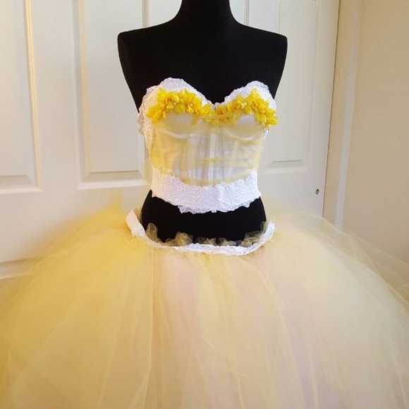 "SHIRA" Custom order Yellow & White Lace Corset Wedding Gown Set